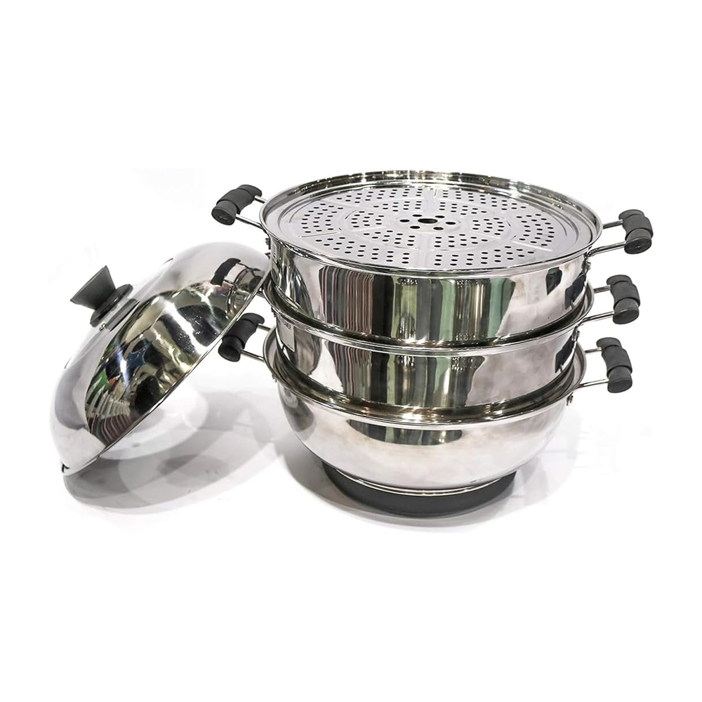 Olmecs Electric Stainless Steel 3 Tier Sweet Corn Steamer-Sliver