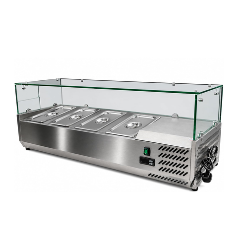 Olmecs Commercial Refrigerated Salad Bar Display Counter – Stainless Steel Prep Top Chiller with Glass Cover for Restaurants,