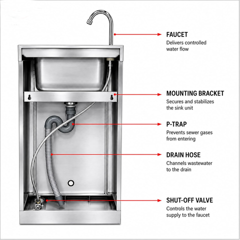 Olmecs Foot Operated Stainless Steel Handwash Sink Handsfree Wallmounted with Faucet (50x45x85cm)