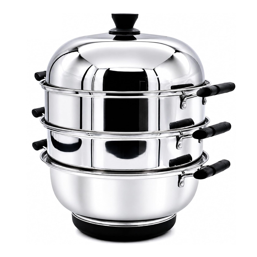 Olmecs Electric Multi-Function Stainless Steel 3 Tier Food Steamer Electric Momo Steaming Rice, Pasta, & Vegestable for Home