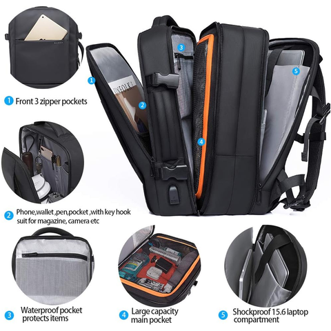 BANGE Weekender Carry-on Backpack,45L Expandable Travel Backpacks for Airplanes