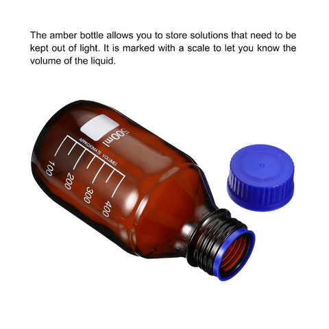 Willow 500mL Reagent Media Bottle, 6Pcs Round Graduated Glass Storage Bottle Blue Screw Cap for Chemistry Lab
