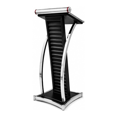 Olmecs Wooden Podium with Stainless Steel Lining Conference Rostrum Stand, Maple Brown with Silver