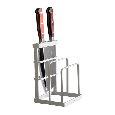 Metal Steel Cutting Board Holder Knife Block Kitchen Organizer Pantry Bakeware Rack Pan Pot Cover Lid Rack Stand (Bronze)