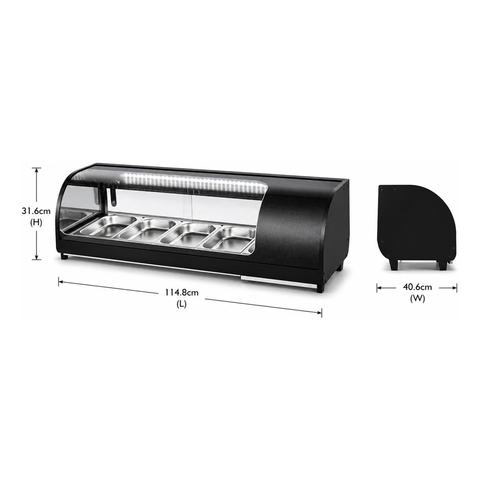 Olmecs Sushi Display Refrigerator, Sushi Display Cooler, 4 x 1/4GN Trays Countertop Sushi Showcase, 42L Food Show Fridge