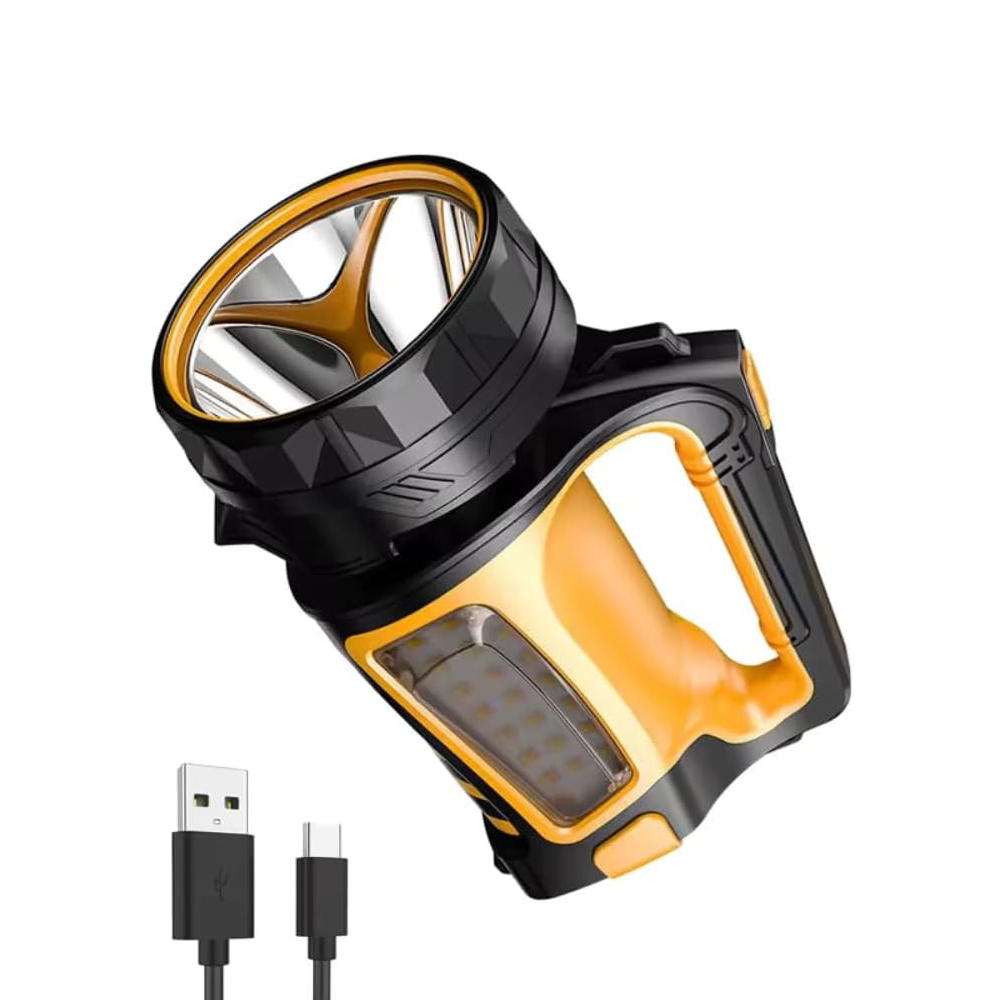 Ultra-Bright Rechargeable LED Flashlight – Compact, Waterproof & USB Powered Torch with Hook for Camping  (High-Powered - Yellow)