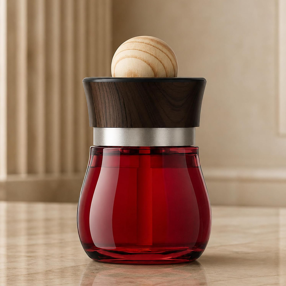 Black Odoor Aroma Diffuser Air Freshener, Premium Essential Oil Fragrance, Long Lasting Scent, Glass Bottle with Natural Wood Top - Red Wood