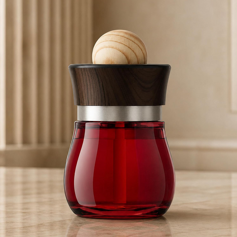 Black Odoor Aroma Diffuser Air Freshener, Premium Essential Oil Fragrance, Long Lasting Scent, Glass Bottle with Natural Wood Top - Red Wood