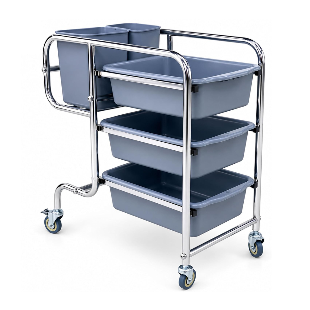 Olmecs Stainless Steel Dish Collecting Cart Dish Collecting Trolley with 4 Plastic Buckets 900 * 460 * 950