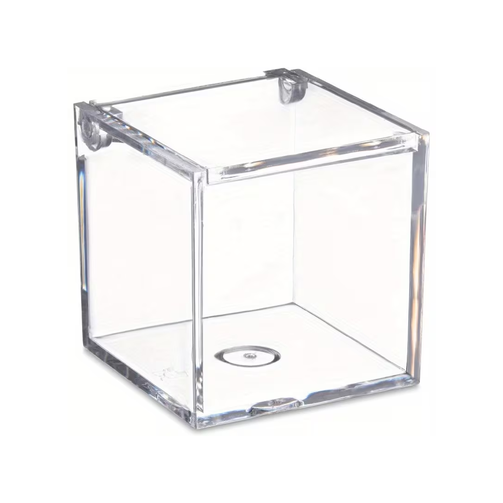 Clear Acrylic Storage Box with Hinged Lid - 10 x 10 x 10 Cms (12 Pcs Pack) - Willow