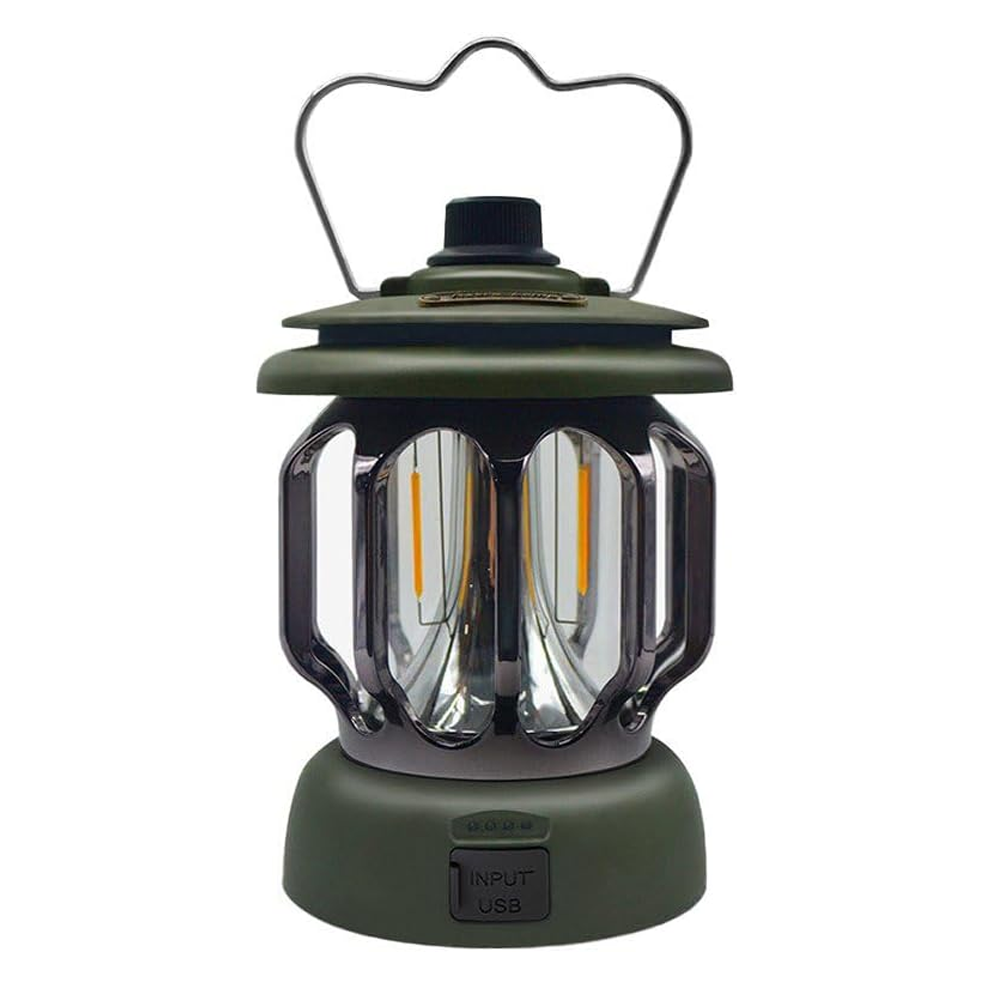 Ultra-Bright Rechargeable (LED Lantern- Army Green) Waterproof & USB Powered Torch with Hook for Camping
