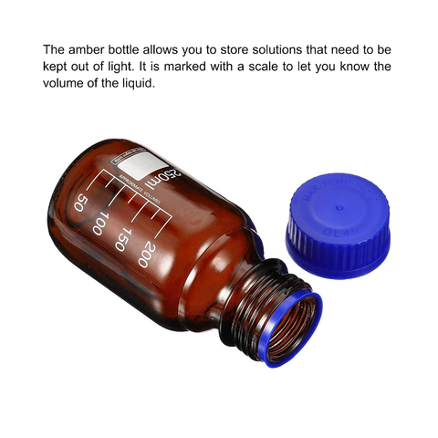 Willow 250mL Reagent Media Bottle, 6Pcs Round Graduated Glass Storage Bottle Blue Screw Cap for Chemistry Lab
