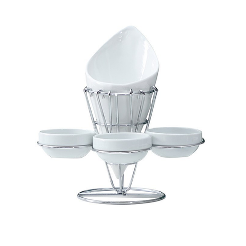 French Fries Holder With 3 Dip Dishes And Metal Stand - Olmecs