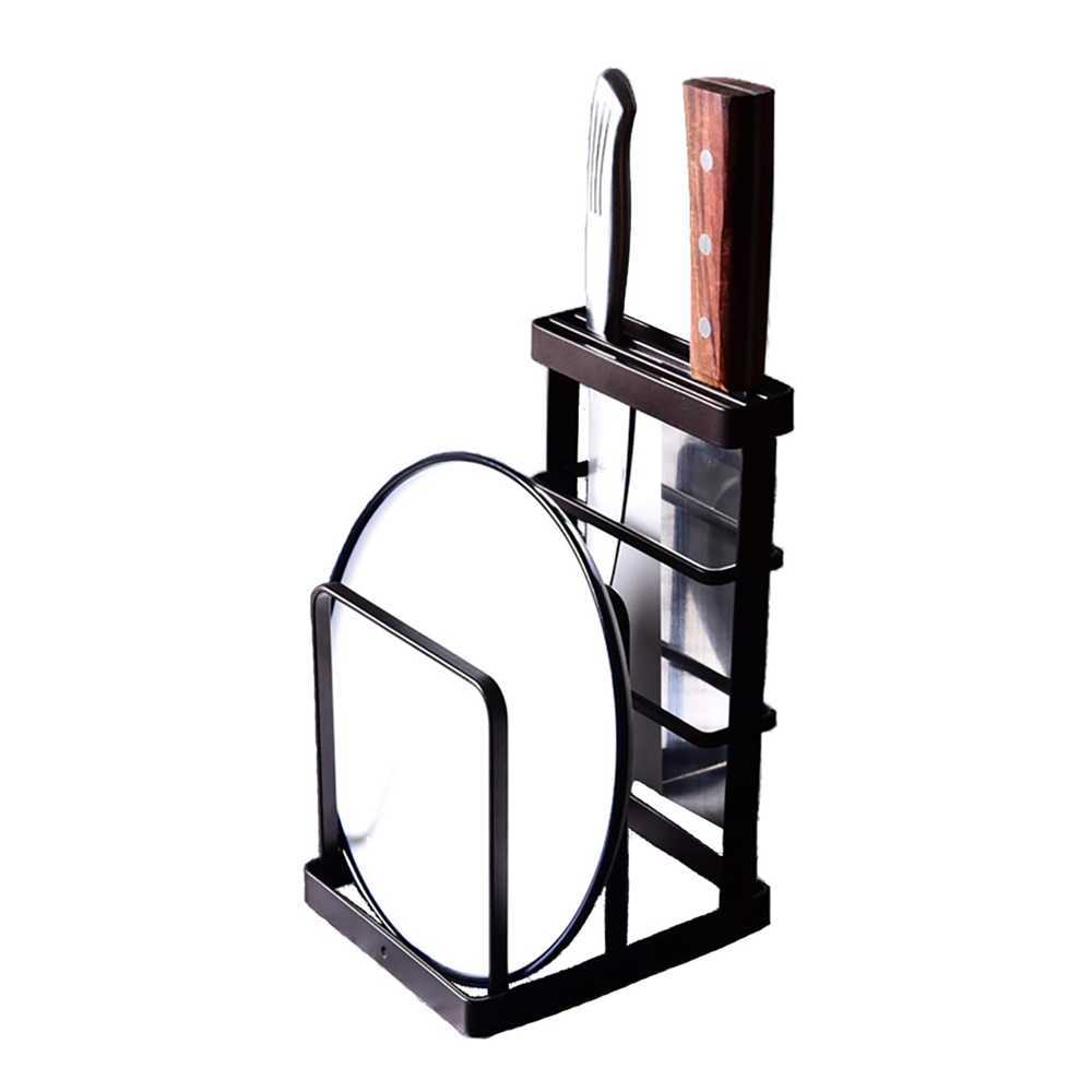 Metal Steel Cutting Board Holder Knife Block Kitchen Organizer Pantry Bakeware Rack Pan Pot Cover Lid Rack Stand (Bronze)