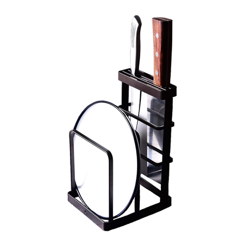 Metal Steel Cutting Board Holder Knife Block Kitchen Organizer Pantry Bakeware Rack Pan Pot Cover Lid Rack Stand (Bronze)