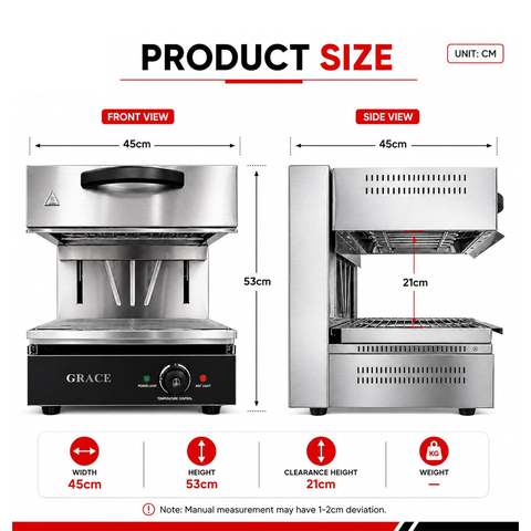 Olmecs Commercial Electric Salamander Grill 2.8KW Countertop Stainless Steel Broiler | Adjustable Upper Heating Element