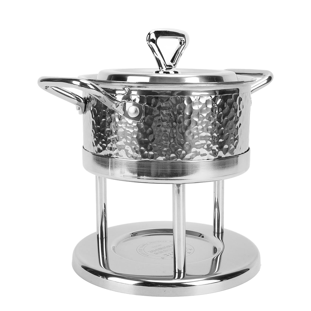 Olmecs 304 Stainless Steel Individual Hot Pot Food Warmer Stove Pan with Lid Stand for Camping Outdoor Dormitory Hotel Home