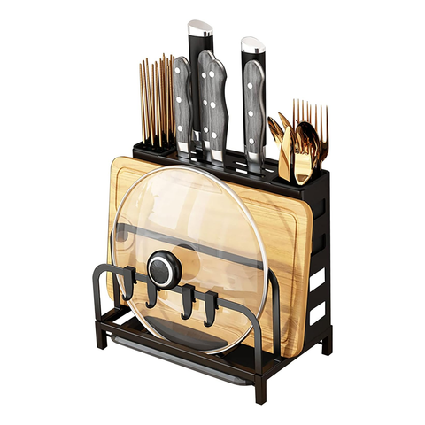 Multifunctional Cutting Board and Knife Drying Rack Kitchen Countertop Pot Lids Organizer
