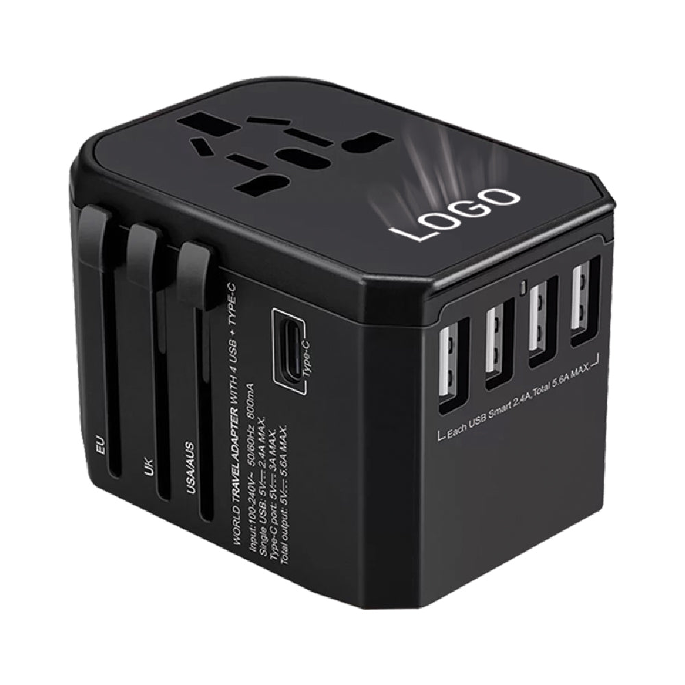AD 11 Light Up Logo TYPE-C + 4 USB Port Universal Travel Adapter