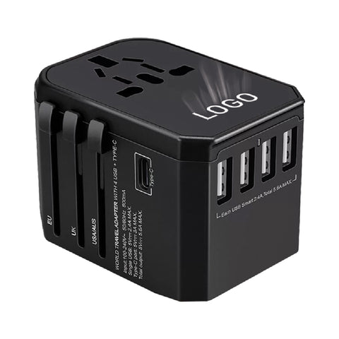 AD 11 Light Up Logo TYPE-C + 4 USB Port Universal Travel Adapter