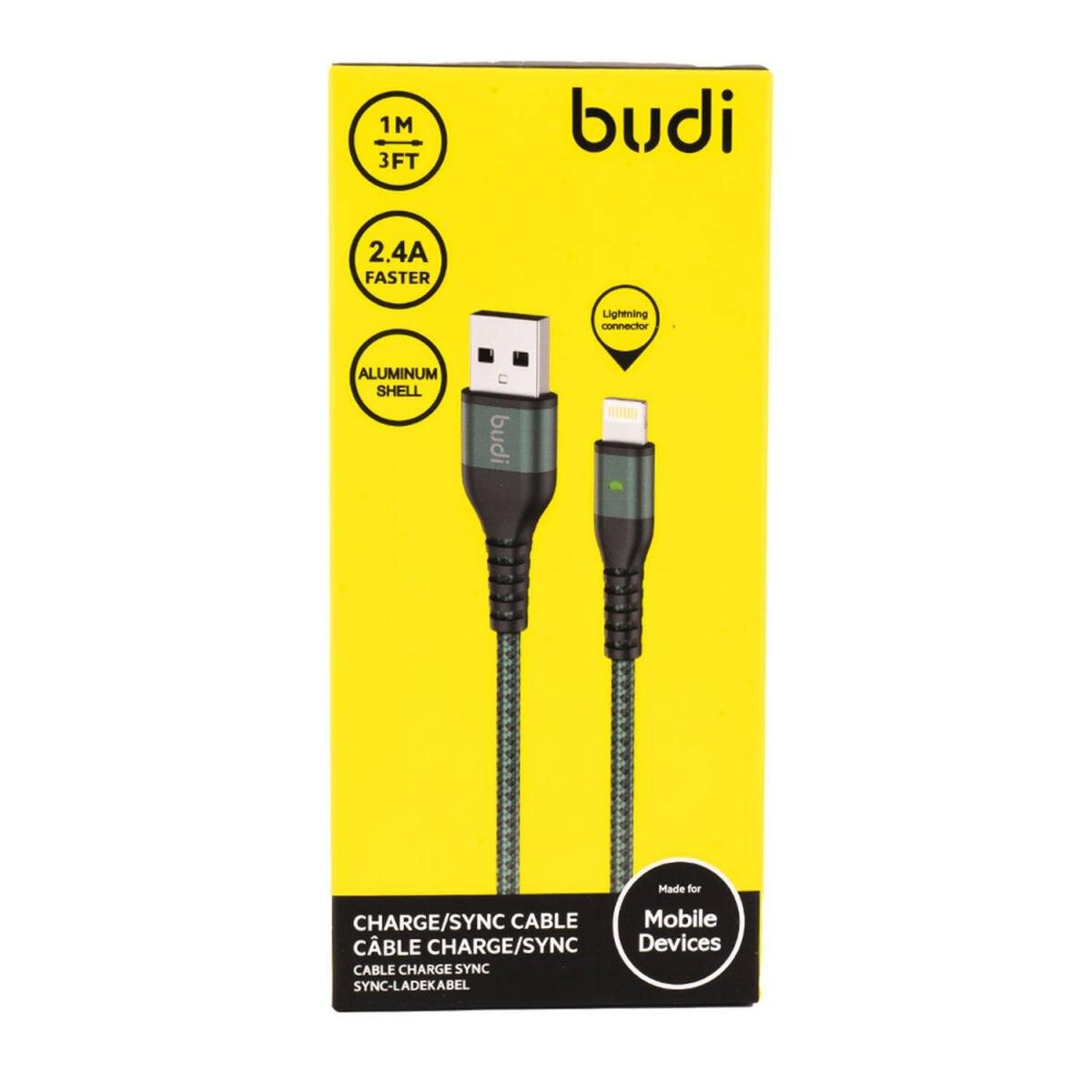 Budi - DC211L10L Apple IPhoneI Pad cable (1M) 2.4A fast charger USB to Apple IPhone