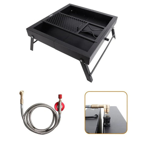 Olmecs Foldable Square Grill Carrier with Shakhov for Trips and Camping balck