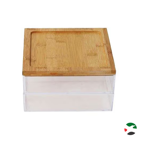 Olmecs Bamboo Acrylic Cosmetic Makeup Organizer Storage Box, 2 Tier, Large
