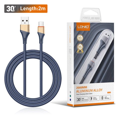 LDNIO 2 Mtr 30W Charger Cable for Android Phone Fast Charging Data Communication Cable Micro USB Type C Cables