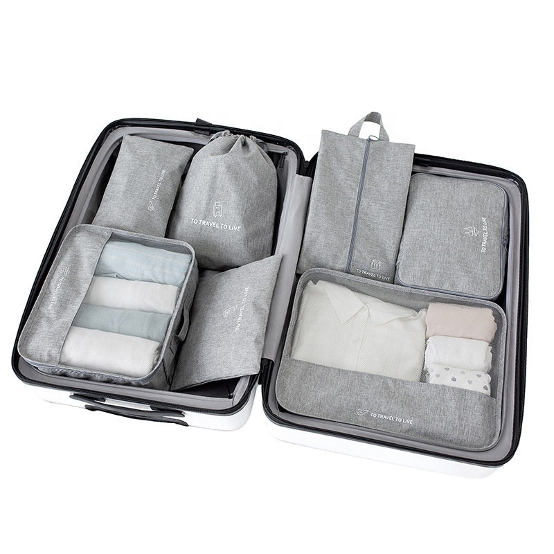 Willow 7 Pcs Travel Luggage Packing Organizers Set,Compression Travel Luggage Organizer (Grey, oxford fabric)