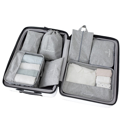 Willow 7 Pcs Travel Luggage Packing Organizers Set,Compression Travel Luggage Organizer (Grey, oxford fabric)