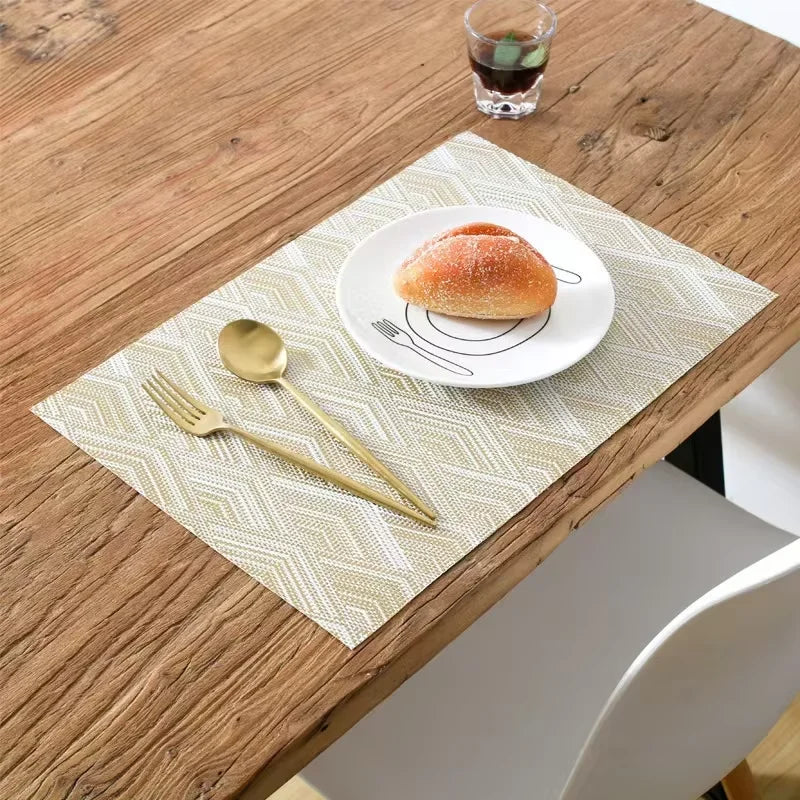 Kitchen Dinning Mats Set PVC Placemats Non-slip Table Mats Retro Luxury Court Style Heat-resistant (10Pc Set)