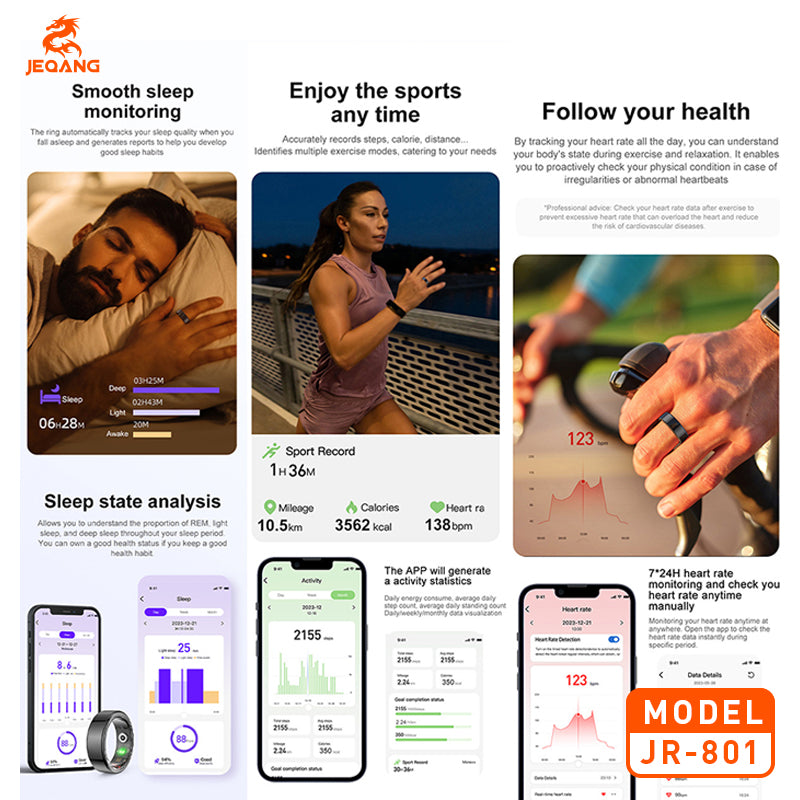 IP68 Waterproof Smart Ring Sleep Tracker Heart Rate/Blood Oxygen Meter