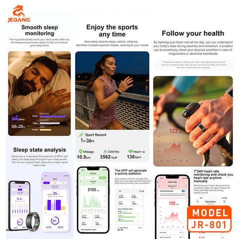 IP68 Waterproof Smart Ring Sleep Tracker Heart Rate/Blood Oxygen Meter