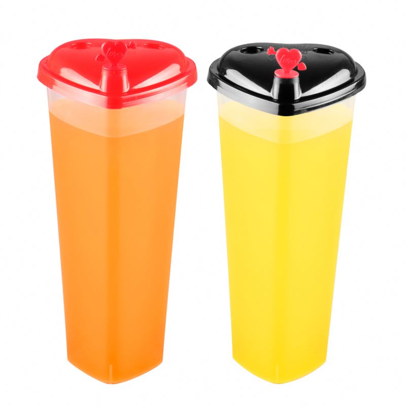 500 Pcs Transparent PP Disposable Plastic Juice Bubble Tea Boba Cup with Lids Heart Shape 500CC