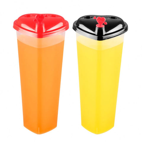 500 Pcs Transparent PP Disposable Plastic Juice Bubble Tea Boba Cup with Lids Heart Shape 500CC