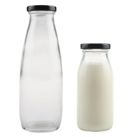 Milk, Juice Glass Bottle with Black Cap 500ml - 12Pc Pack