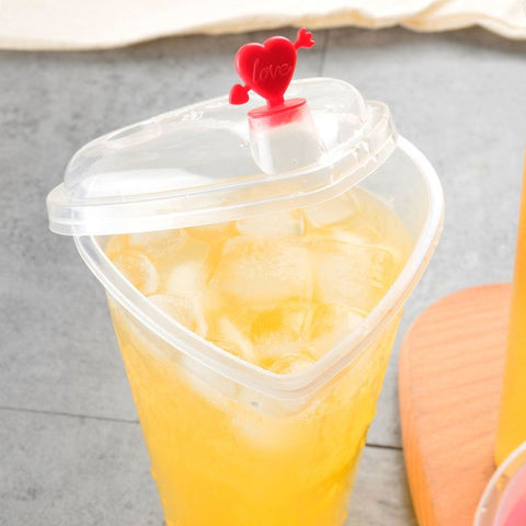500 Pcs Transparent PP Disposable Plastic Juice Bubble Tea Boba Cup with Lids Heart Shape 500CC