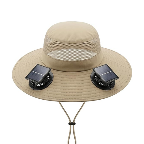 Wide Brim Outdoor Fishing Hat 2 Solar Powered Fans & USB Charging