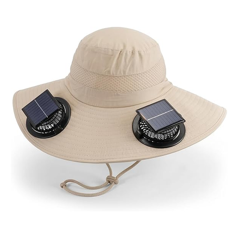 Wide Brim Outdoor Fishing Hat 2 Solar Powered Fans & USB Charging