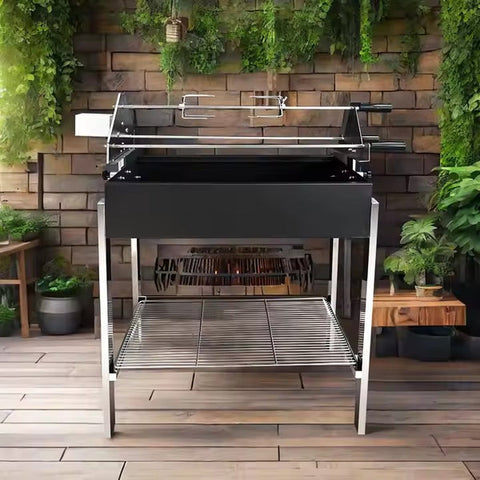 Olmecs Folding BBQ Grill Smokeless Stove 3 Sticks Grill with Rotisserie Kit