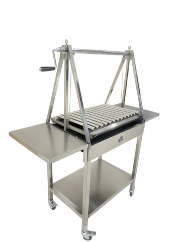 Olmecs Outdoor BBQ Grill Stove 2 layers design with Adjustable Roast Fork 4 Wheels