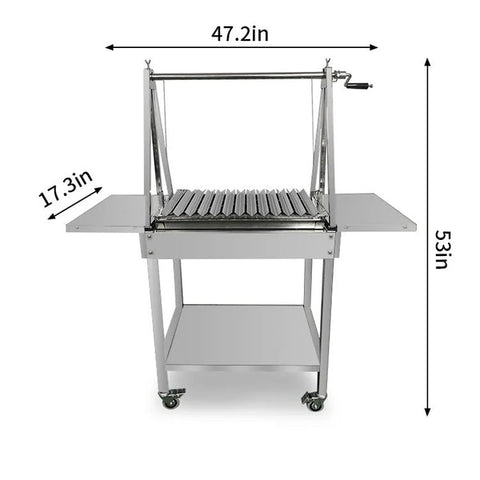 Olmecs Outdoor BBQ Grill Stove 2 layers design with Adjustable Roast Fork 4 Wheels