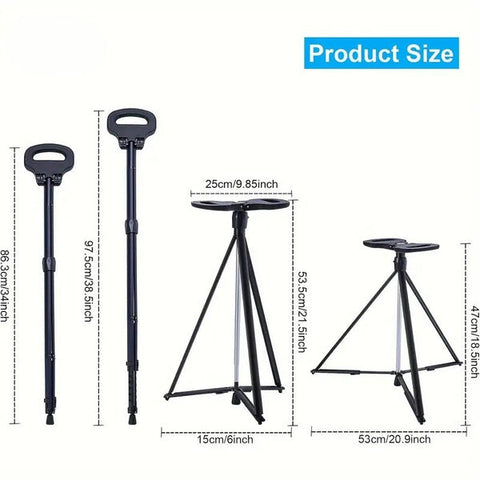 Portable Folding Walking Stick with Lightweight Chair Seat Trekking Poles For Camping,Hiking