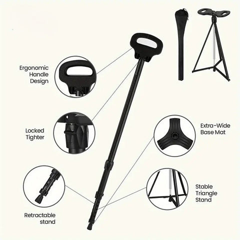 Portable Folding Walking Stick with Lightweight Chair Seat Trekking Poles For Camping,Hiking