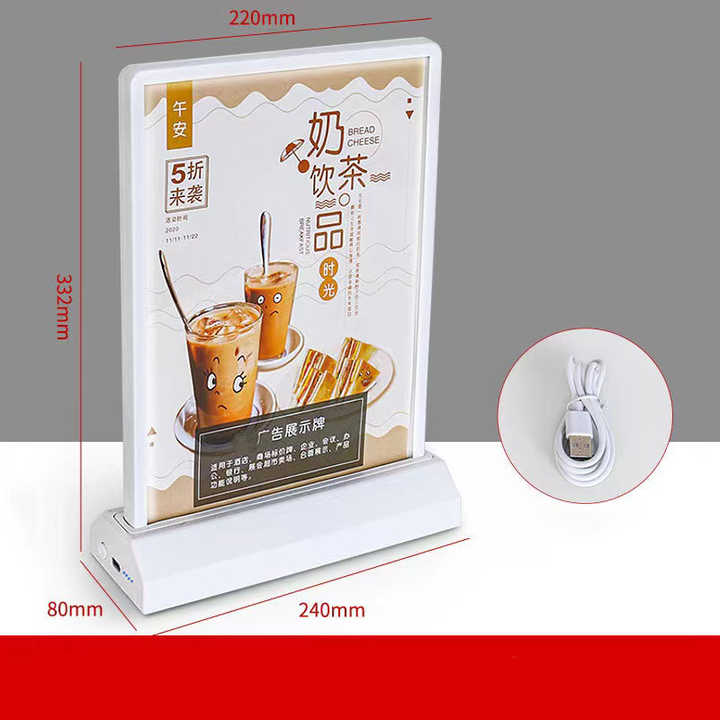 Rechargeable LED A4 Table Top Menu Board for Restaurants with Rechargeable Battery