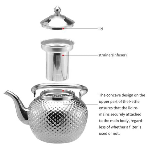 Stainless Steel Teapot Hammer Pattern 1.2L\1.5L\2L Teapot with Infuser Stainless Steel Water Boilers  - Bobo Pot