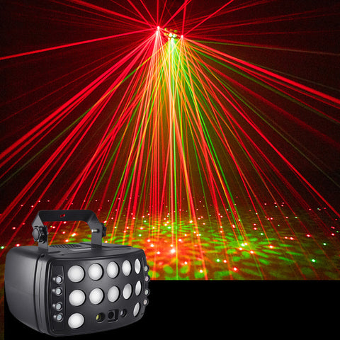DJ Disco Beam 4IN1 Stage Light Red Green Laser Patterns Strobe Dynamic Marquee Effect Party Wedding