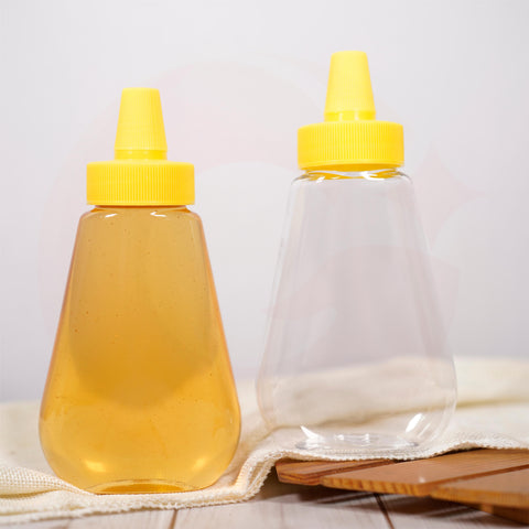 Willow Top Quality Empty 280g PET Plastic Transparent Honey Squeeze Bottle Water Droplet Shaped Bottle 12Pack