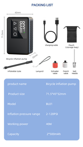 NEWO BL01 Portable Brushless Motor Tyre Inflator Mini Electric Bike Tire Pump with 14 Cylinders