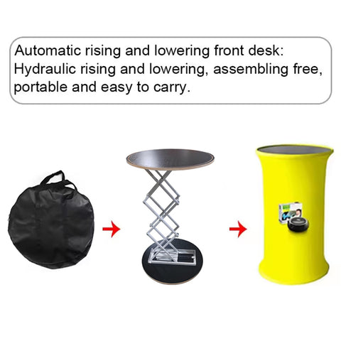 Custom Portable Tradeshow Podium Table, Hydraulic lift, Luminescent, Light box Circular